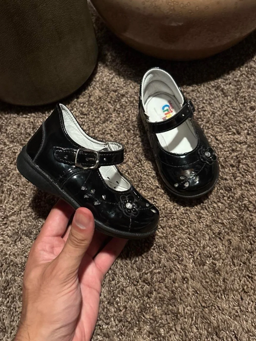 Girls Black Mary Jane Dress Shoes with Flower Accents
